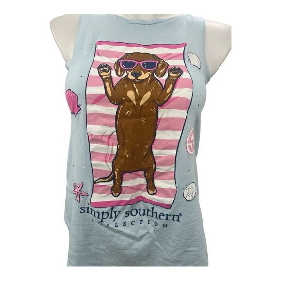 Simply Southern sleeveless dog on beach towel tee - Picture 2 of 6